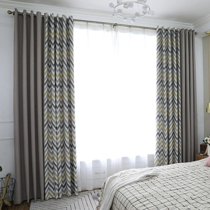 Nordic Corrugated Color Splicing Printing Shading Curtain Living Room Bedroom Balcony Bay Window Curtain