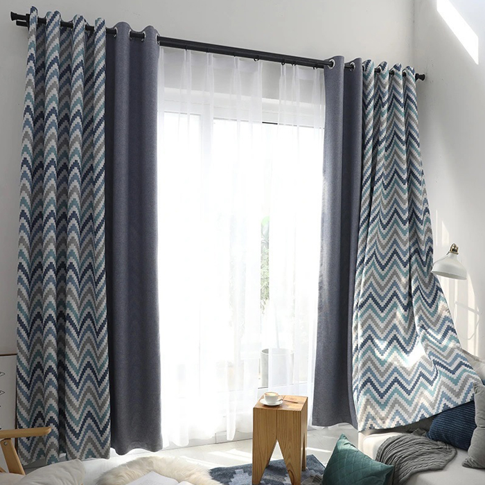 Nordic Corrugated Color Splicing Printing Shading Curtain Living Room Bedroom Balcony Bay Window Curtain