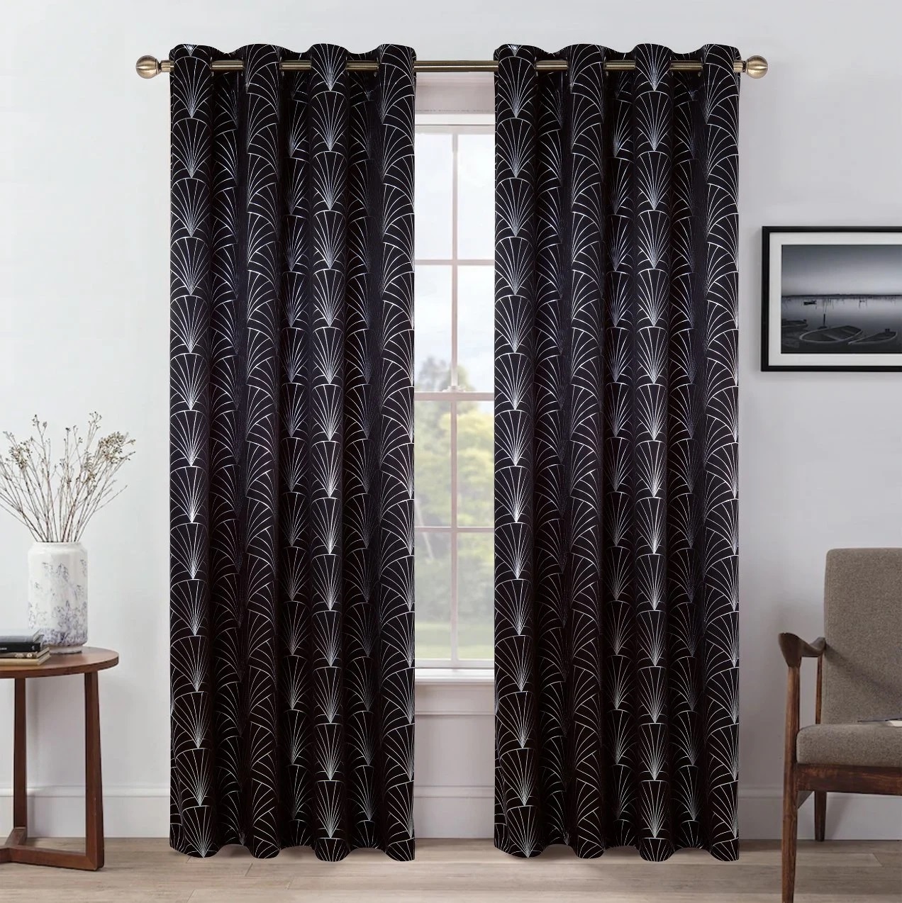 Nordic Corrugated Color Splicing Printing Shading Curtain Living Room Bedroom Balcony Bay Window Curtain