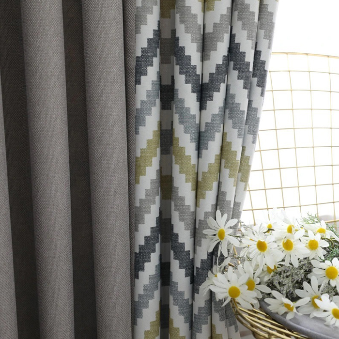 Nordic Corrugated Color Splicing Printing Shading Curtain Living Room Bedroom Balcony Bay Window Curtain