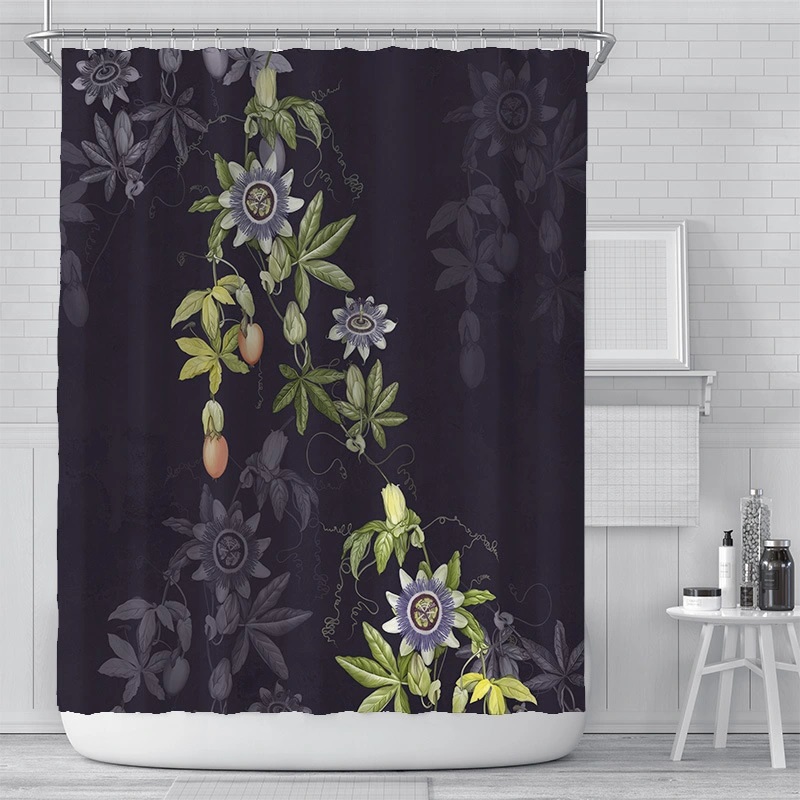 Ins Green Flower Curtain Bathroom Curtain Customized Digital Printing Dacron Waterproof Shower Curtain