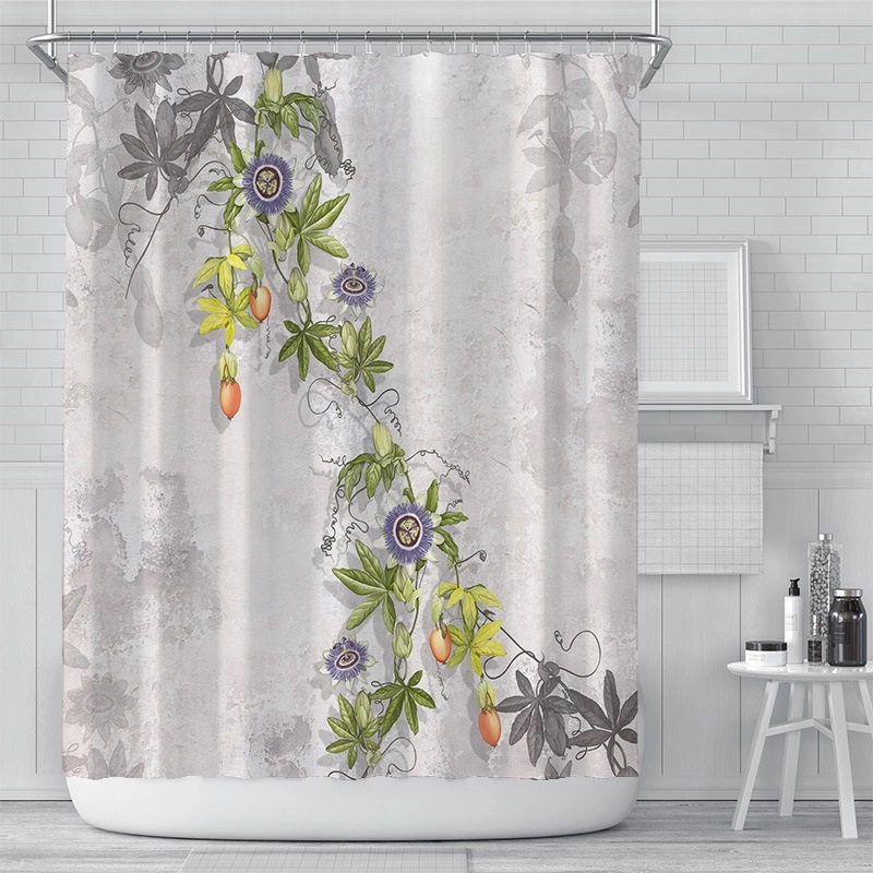 Ins Green Flower Curtain Bathroom Curtain Customized Digital Printing Dacron Waterproof Shower Curtain