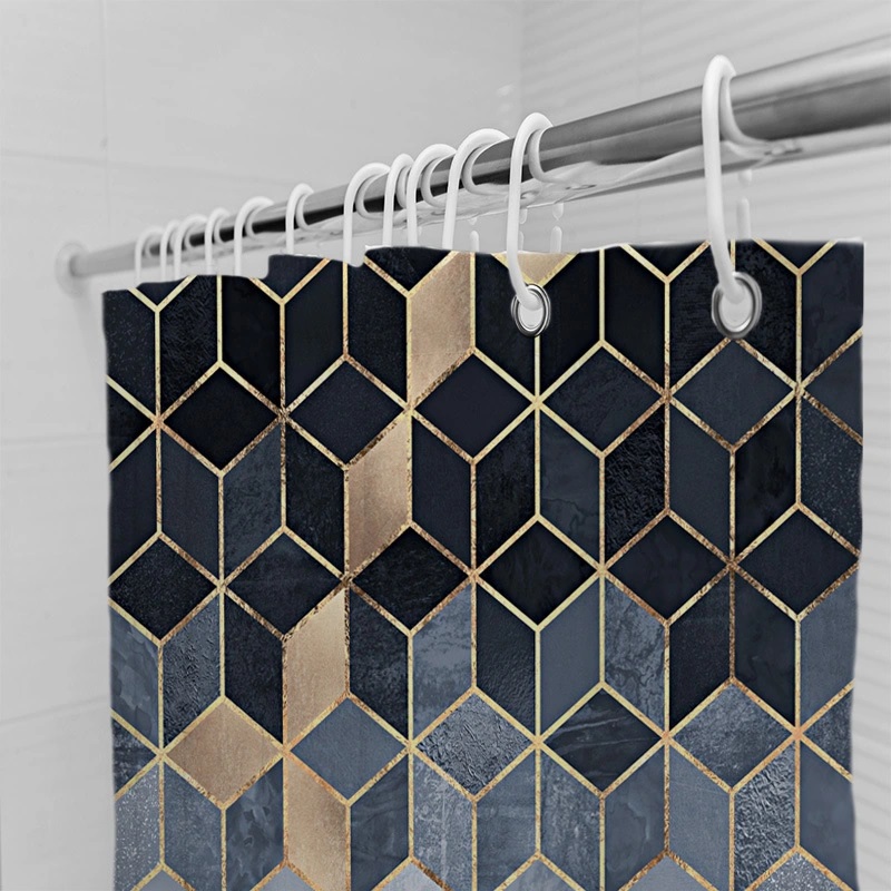 Nordic Cube Simple Geometric Bathroom Curtain Customized Digital Printing Dacron Waterproof Shower Curtain