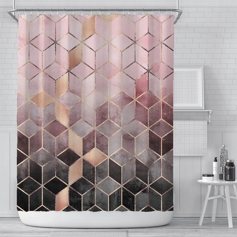 Nordic Cube Simple Geometric Bathroom Curtain Customized Digital Printing Dacron Waterproof Shower Curtain