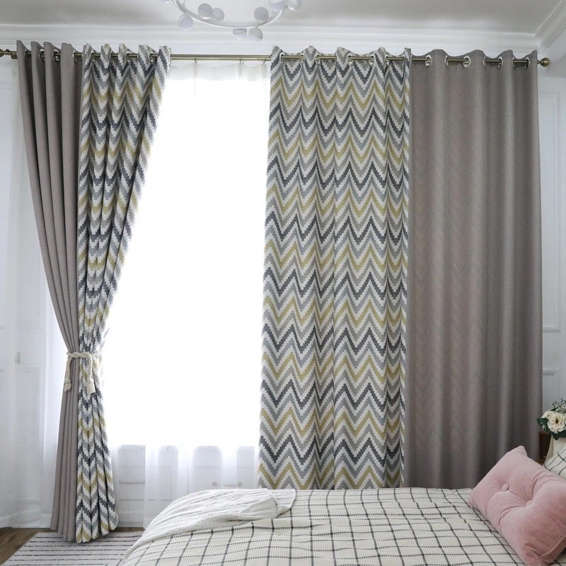 Nordic Ripple Color Splice Print Shading Curtain Living Room Bedroom Balcony Bay Window Curtain Factory Direct Sales