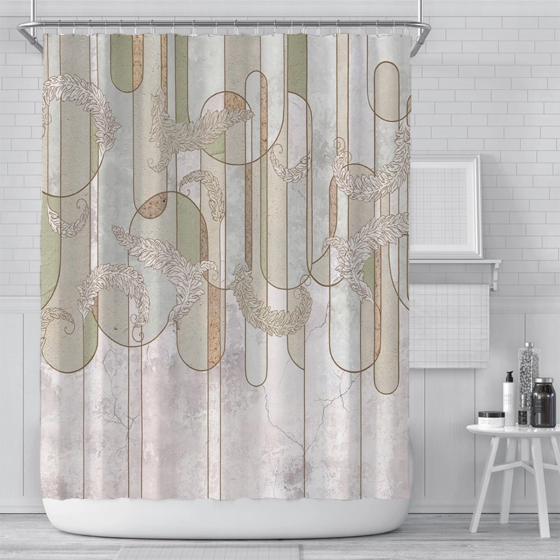 Ins Green Flower Curtain Bathroom Curtain Customized Digital Printing Dacron Waterproof Shower Curtain