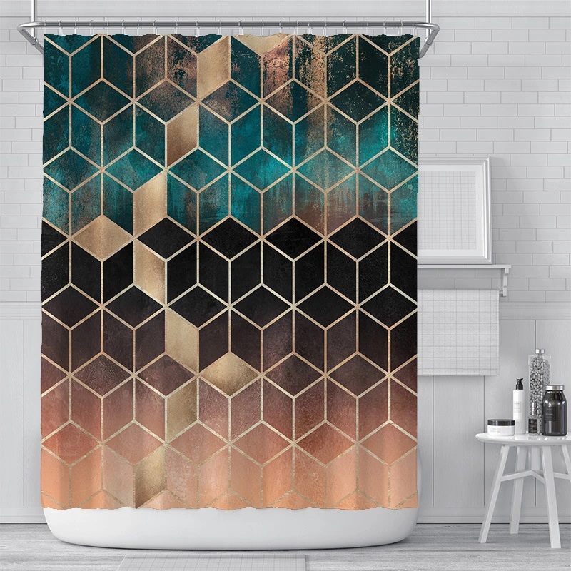 Nordic Cube Simple Geometric Bathroom Curtain Customized Digital Printing Dacron Waterproof Shower Curtain