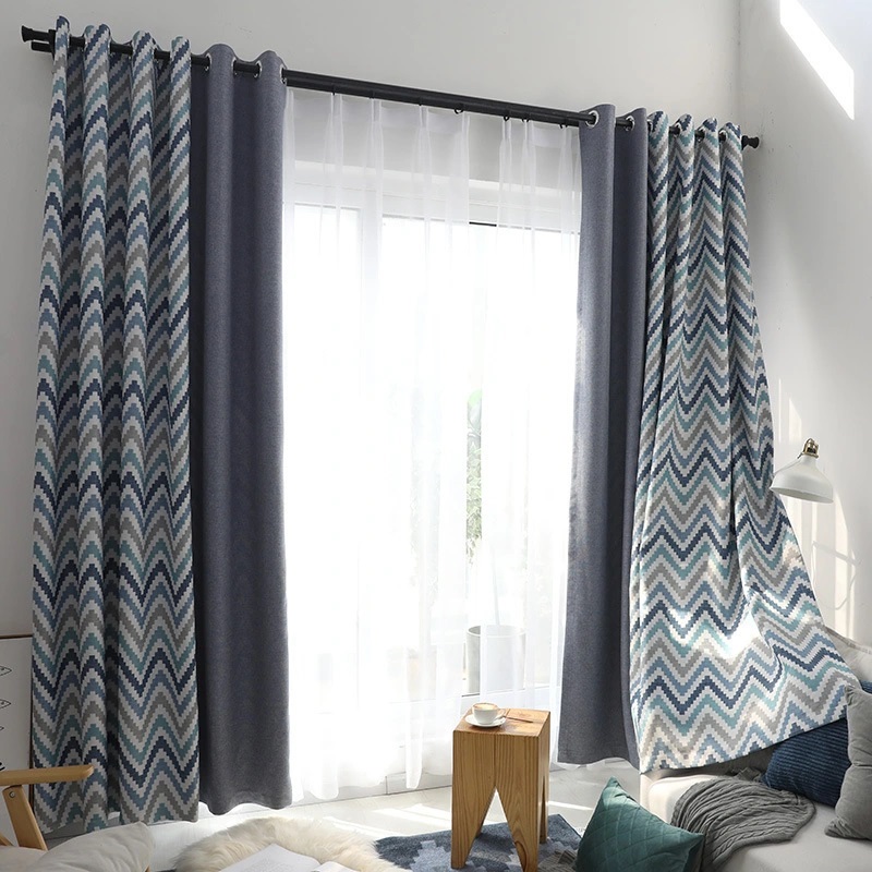 Nordic Ripple Color Splice Print Shading Curtain Living Room Bedroom Balcony Bay Window Curtain Factory Direct Sales