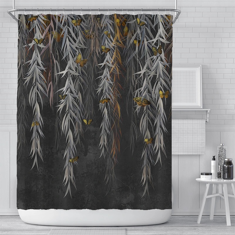 Ins Green Flower Curtain Bathroom Curtain Customized Digital Printing Dacron Waterproof Shower Curtain