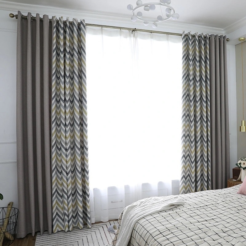 Nordic Ripple Color Splice Print Shading Curtain Living Room Bedroom Balcony Bay Window Curtain Factory Direct Sales