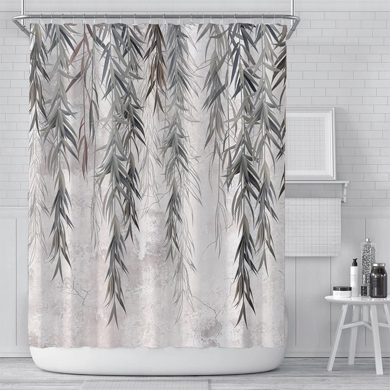 Ins Green Flower Curtain Bathroom Curtain Customized Digital Printing Dacron Waterproof Shower Curtain